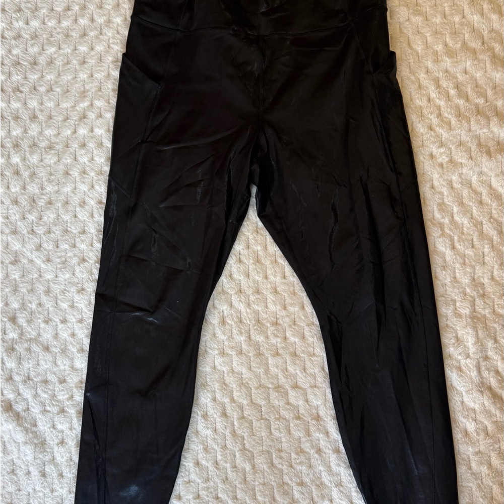 Fabletics black shimmer leggings 1X full length NWOT
